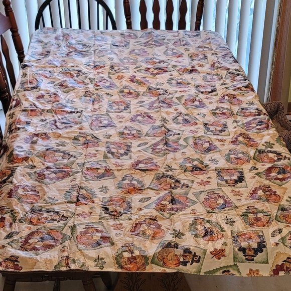 VINTAGE Thanksgiving Plastic Tablecloth - Picture 1 of 5